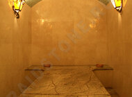 RAIDSTONE - Облицовка турецкой бани: лежак и сидения из мрамора Бидасар браун, стены - плита Крема нова