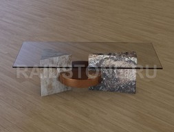 Журнальный столик из гранита, латуни и стекла